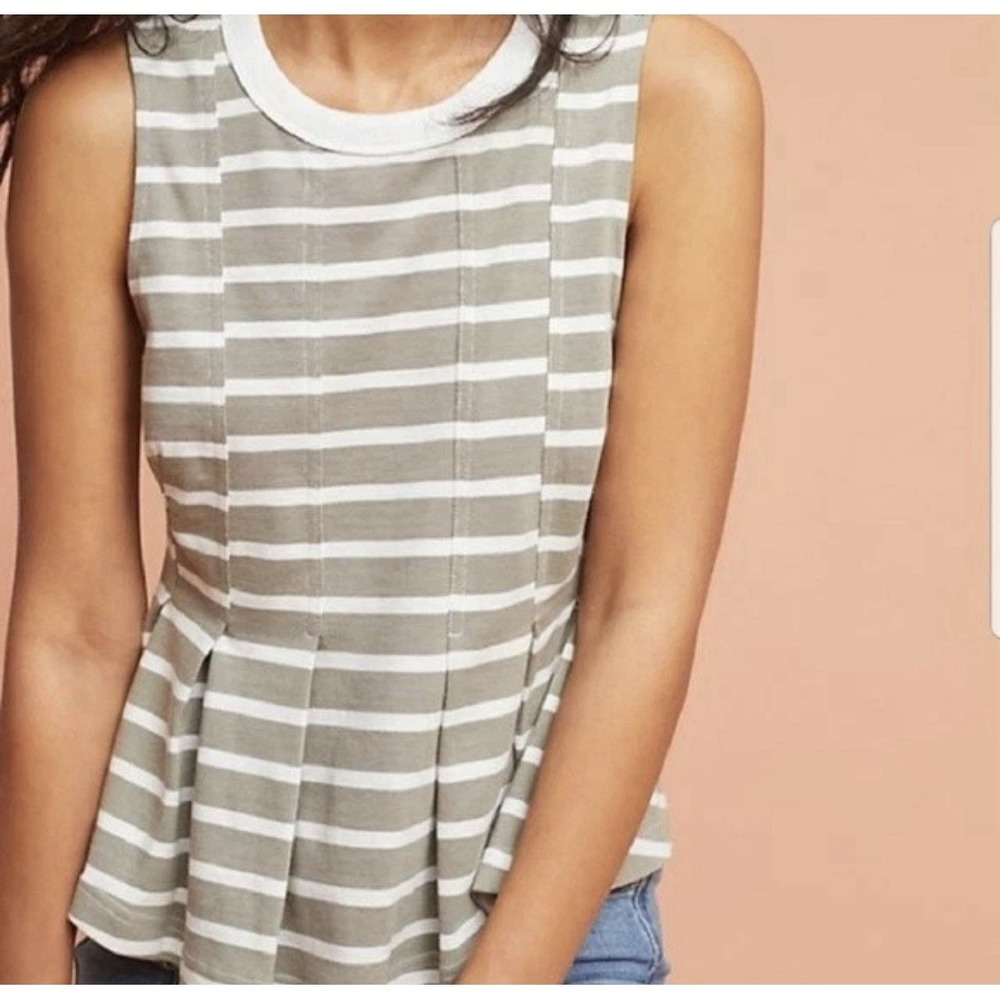 Anthro Postmark Tank Top Medium Striped Peplum Cotton Casual Summer Top M